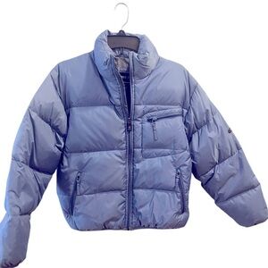 Vintage Steel Blue Puffer Down Jacket with 3 Zippered Pockets by Free Tech Small